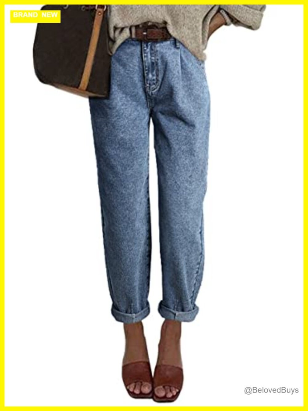 High Waisted Baggy Boyfriend Barrel Jeans Stretch Denim Tapered Leg